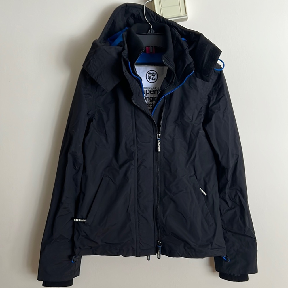 SUPERDRY:  black water resistant jacket. Size SMALL